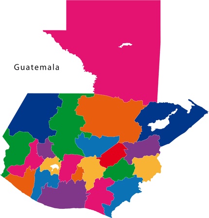 Map of the Republic of Guatemala with the departments colored in bright colorsのイラスト素材
