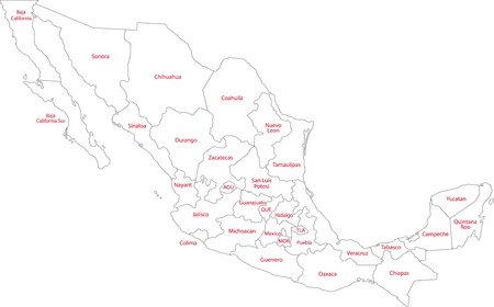 Mexico map with state borders and capital citiesのイラスト素材