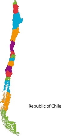 Map of the Republic of Chile with the regions colored in bright colorsのイラスト素材