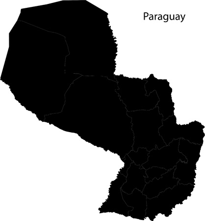 Black Paraguay map with department bordersのイラスト素材