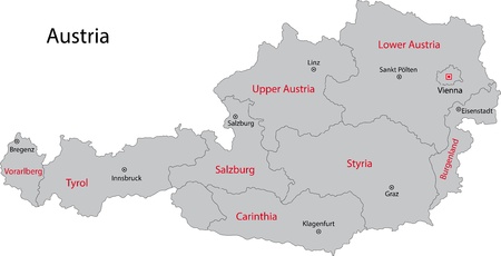 Gray Austria map with states and main citiesのイラスト素材
