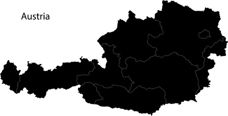 Black Austria map with region bordersのイラスト素材