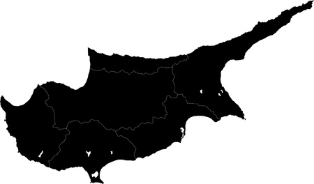 Black Cyprus map with region bordersのイラスト素材