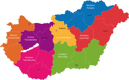 Map of administrative divisions of Republic of Hungaryのイラスト素材
