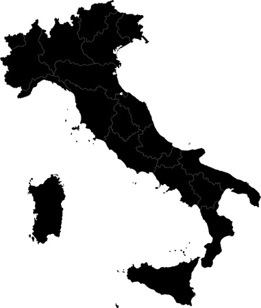 Black Italy map with region bordersのイラスト素材