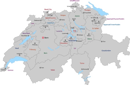 Gray Switzerland map with states and main citiesのイラスト素材