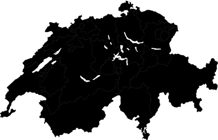 Black Switzerland map with states and main citiesのイラスト素材