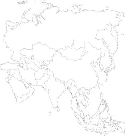 Contour Asia map with country bordersのイラスト素材