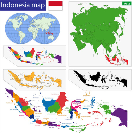 Map of the Republic of Indonesia with the provinces colored in bright colorsのイラスト素材