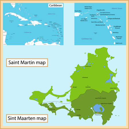Map of Saint Martin and Sint Maarten drawn with high detail and accuracyのイラスト素材