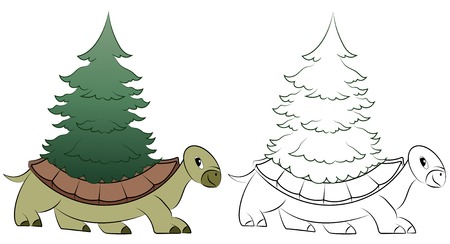 Funny cartoon turtle with fir tree on the shellのイラスト素材