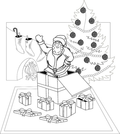 Smiling Santa Claus jumped out of a gift boxのイラスト素材