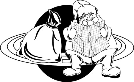 Santa Claus on the planet holding map.のイラスト素材
