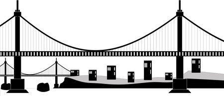 Ilustration of a suspension cable bridge, black silhouetteのイラスト素材