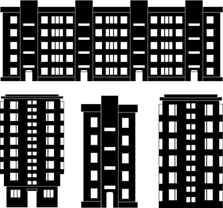 Illustration of a modern house silhouettes set isolated on whiteのイラスト素材