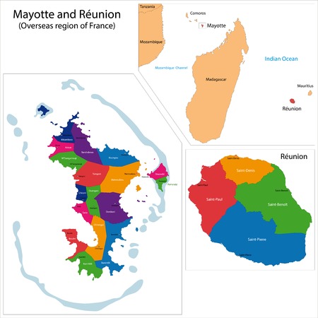Map of a Reunion and Mayotte, Overseas region of Franceのイラスト素材