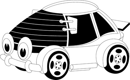 Black and white illustration of a cartoon carのイラスト素材