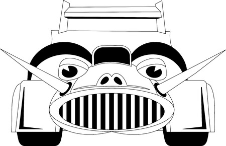 Black and white illustration of a cartoon carのイラスト素材