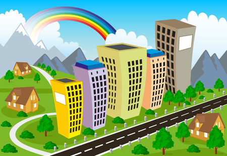 Illustration of a modern city with parkのイラスト素材