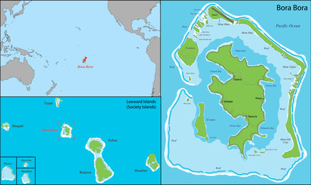 Bora Bora is an island in the Leeward group of the Society Islands of French Polynesia, an overseas collectivity of France in the Pacific Oceanのイラスト素材