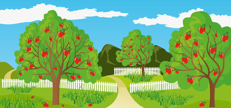 Ilustration of a rural landscape in a calm and tranquil environmentのイラスト素材