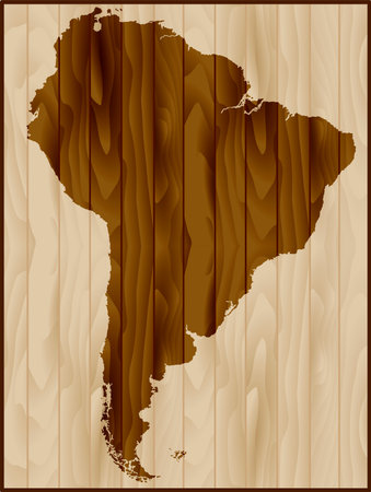South America map on wooden texture backgroundのイラスト素材