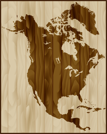 North America map on wooden texture backgroundのイラスト素材