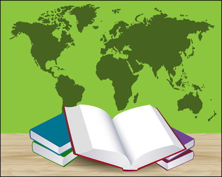 Open book illustration with green world mapのイラスト素材
