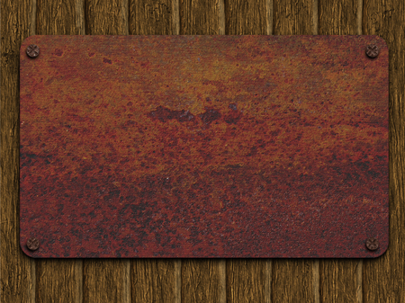Rusty plate on the horizontal boardsの写真素材