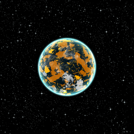 Unknown yellow planet in spaceの写真素材