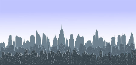 Illustration of gray sityscape at twilight.のイラスト素材