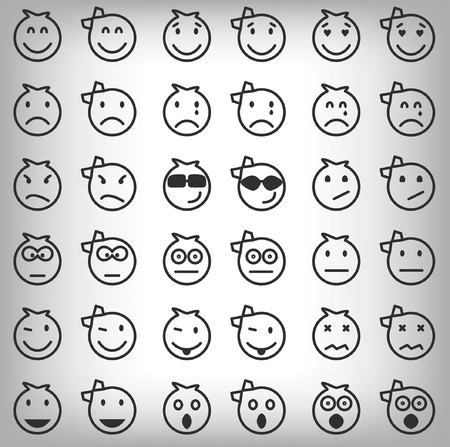Set of different gray boys and girls smilesのイラスト素材