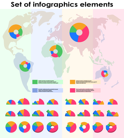 Set of different elements of Infographic in same color with world mapのイラスト素材