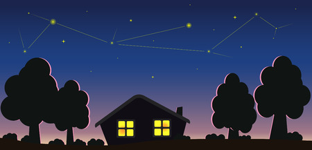Small house against the background of the starry skyのイラスト素材