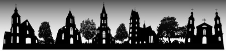 Abstract silhouettes of churches based on photos real churches and temples with different changesのイラスト素材
