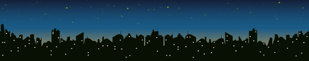 Silhouette of cityscape at night with stars on the sky.のイラスト素材