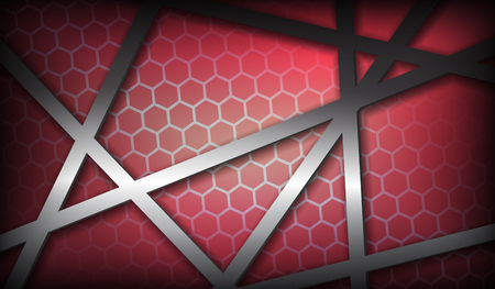 Vector honeycomb background in red color gradient with bright linesのイラスト素材