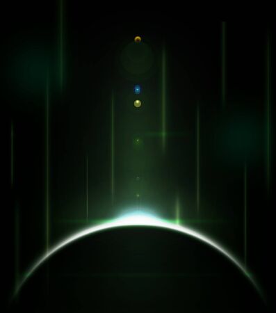 Green sunrise or sunset over the planetの写真素材