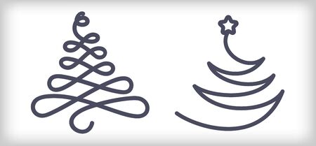 Two design abstract christmas tree on white backdrop. Vector illustration greeting card or Happy new year, merry christmas.の写真素材
