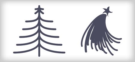 Two design abstract christmas tree on white backdrop. Vector illustration greeting card or Happy new year, merry christmas.の写真素材
