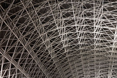 The construction made of the steel frame of the roof and walls