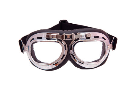 Vintage motorcycle safety glasses on white background の写真素材