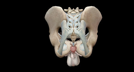 The male reproductive system includes the interior, including the prostate gland, vas deferens, and urethra. 3D renderingの写真素材