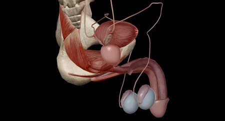 The prostate is both an accessory gland of the male reproductive system and a muscle-driven mechanical switch between urination and ejaculation. 3D renderingの写真素材
