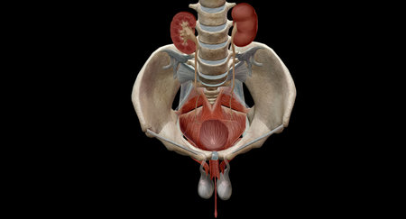 The ureters are tubes made of smooth muscle that propel urine from the kidneys to the urinary bladder.3D renderingの写真素材