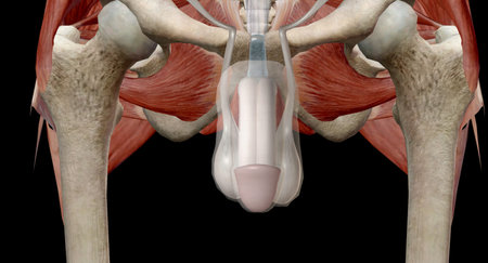 The male reproductive system includes the external genitalia, the penis, testicles, and scrotum. 3D...