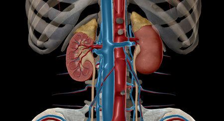 The renal eries are large blood vessels that carry blood from your he to your kidneys. 3D renderingの写真素材