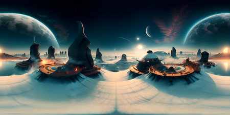 Fantasy alien planet in space. 3d illustration. fantasy landscape.の素材