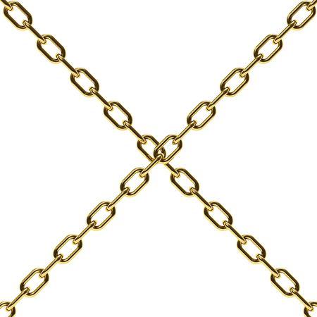 Golden chain on white background close-up view (3d rendering)の写真素材