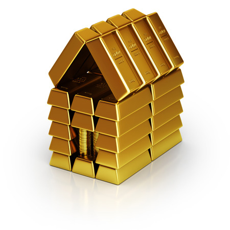 Gold bars on a white background.の写真素材